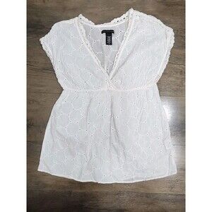 Apostrephe Women's Blouse White Cotton Eyelet Large 100% Cotton